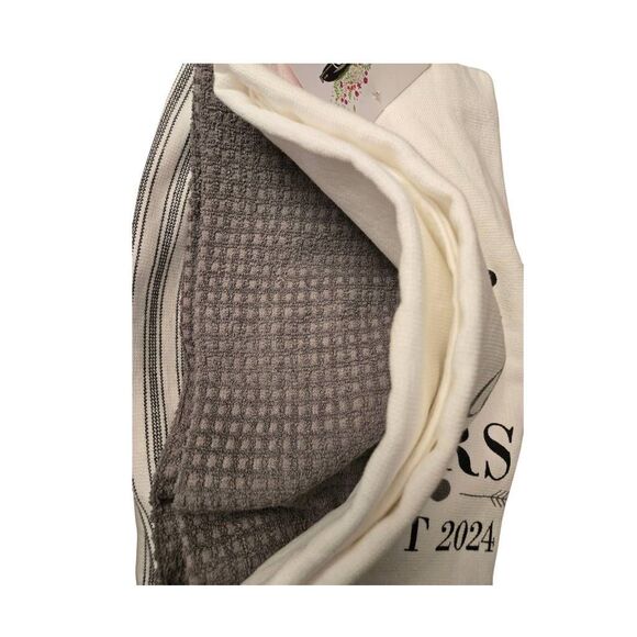 Cynthia Rowley Set Of 3 Kitchen Towels White/Grey Mr. & Mrs. Est 2024 - Picture 2 of 4